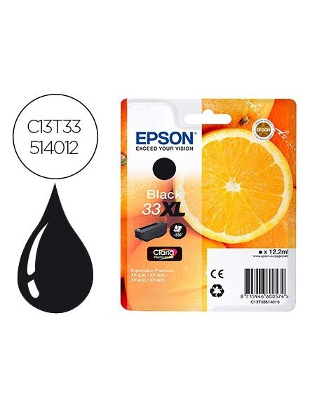 INK-JET EPSON EXPRESSION PREMIUN T3351 33XL XP-530 / XP-630 / XP-640 / XP-830 / XP-900 NEGRO 530 PAG