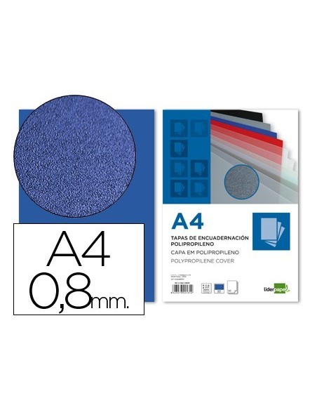 TAPA ENCUADERNACION LIDERPAPEL POLIPROPILENO A4 0.8MM AZUL OPACO PAQUETE DE 50UNIDADES
