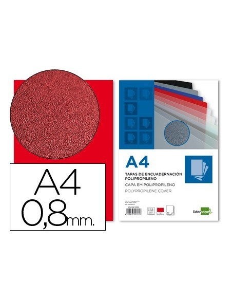 TAPA ENCUADERNACION LIDERPAPEL POLIPROPILENO A4 0.8MM ROJO OPACO PAQUETE DE 50UNIDADES