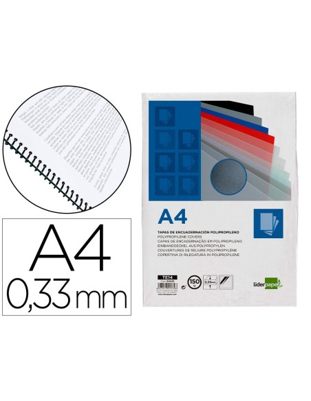TAPA ENCUADERNACION LIDERPAPEL POLIPROPILENO A4 0.33MM TRANSLUCIDA PAQUETE DE 150 UNIDADES