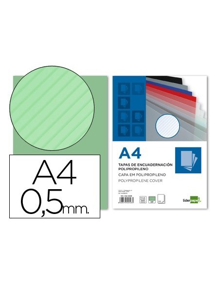TAPA ENCUADERNACION LIDERPAPEL POLIPROPILENO RAYADO A4 0.5MM VERDE PAQUETE DE 100 UNIDADES
