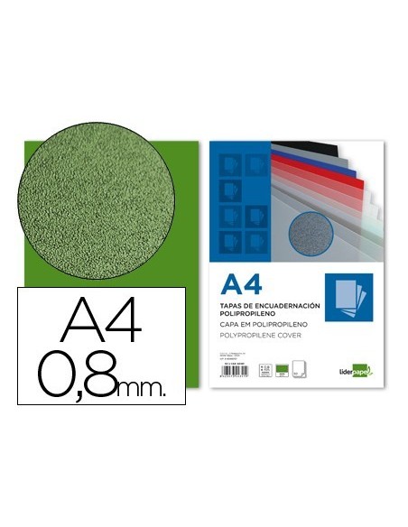TAPA ENCUADERNACION LIDERPAPEL POLIPROPILENO A4 0.8MM VERDE OPACO PAQUETE DE 50 UNIDADES