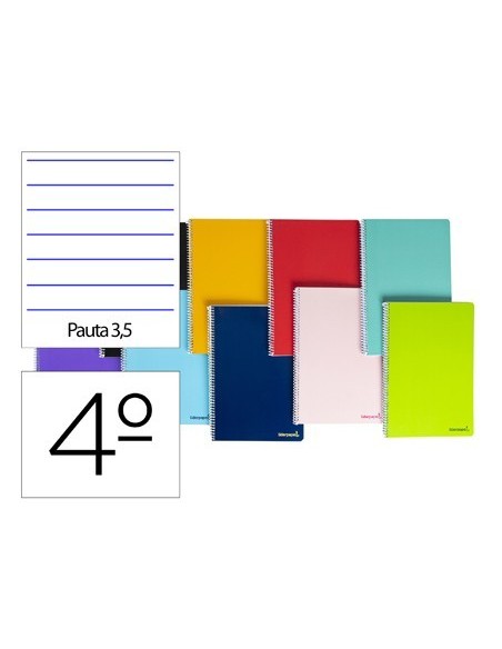 CUADERNO ESPIRAL LIDERPAPEL CUARTO SMART TAPA BLANDA 80H 60GR PAUTA 3,5MM CON MARGEN COLORES SURTIDOS