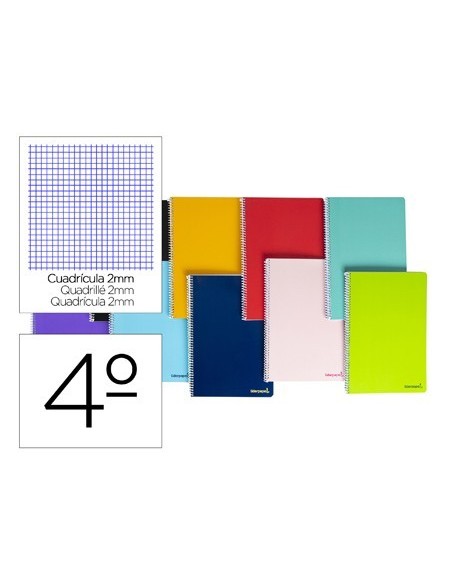 CUADERNO ESPIRAL LIDERPAPEL CUARTO SMART TAPA BLANDA 80H 60GR MILIMETRADO 2MM COLORES SURTIDOS