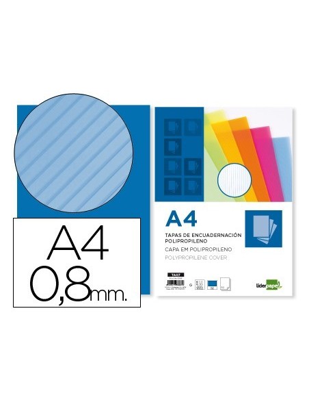 TAPA ENCUADERNACION LIDERPAPEL POLIPROPILENO ONDULADO A4 0.8 MM AZUL PAQUETE DE 50 UNIDADES