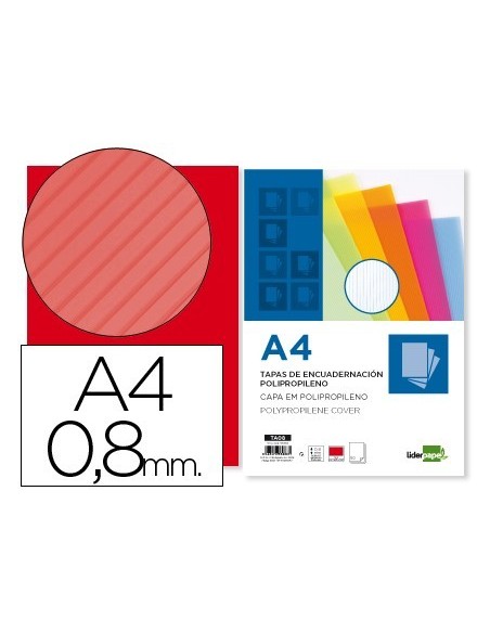 TAPA ENCUADERNACION LIDERPAPEL POLIPROPILENO ONDULADO A4 0.8 MM ROJO PAQUETE DE 50 UNIDADES