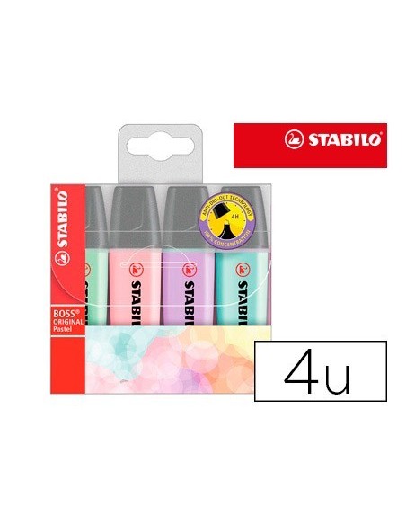 ROTULADOR STABILO BOSS PASTEL FLUORESCENTE 70 ESTUCHE DE 4 UNIDADES SURTIDAS