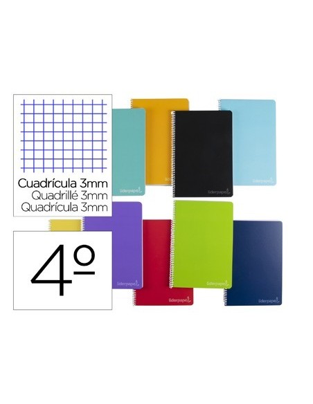 CUADERNO ESPIRAL LIDERPAPEL CUARTO WITTY TAPA DURA 80H 75GR CUADRO 3MM CON MARGEN COLORES SURTIDOS