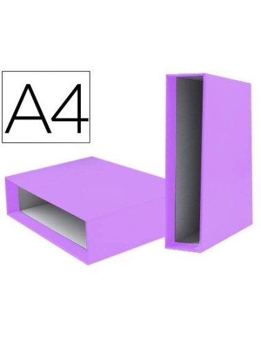 CAJA ARCHIVADOR LIDERPAPEL DE PALANCA CARTON DIN A4 DOCUMENTA LOMO 75 MM LILA