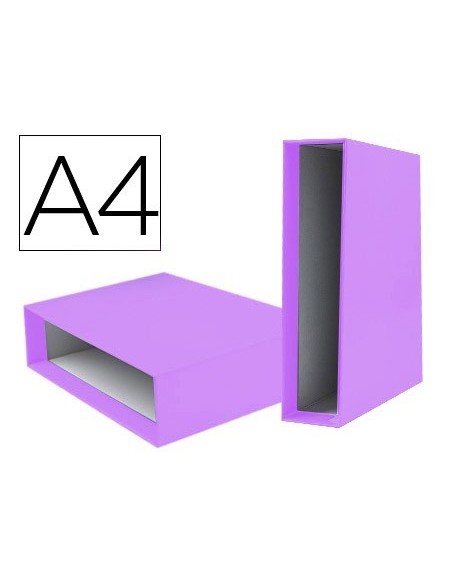 CAJA ARCHIVADOR LIDERPAPEL DE PALANCA CARTON DIN A4 DOCUMENTA LOMO 75 MM LILA