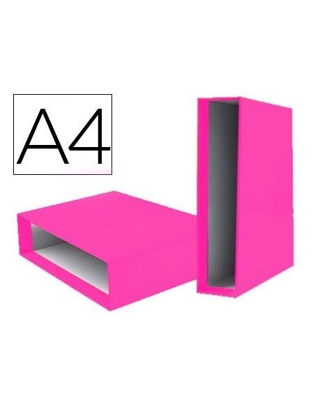 CAJA ARCHIVADOR LIDERPAPEL DE PALANCA CARTON DIN A4 DOCUMENTA LOMO 75 MM ROSA