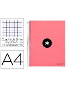 CUADERNO ESPIRAL LIDERPAPEL A4 MICRO ANTARTIK TAPA FORRADA120H 100 GR CUADRO 5MM 5 BANDA4 TALADROS COLOR CORAL
