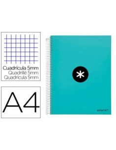 CUADERNO ESPIRAL LIDERPAPEL A4 MICRO ANTARTIK TAPA FORRADA120H 100 GR CUADRO 5MM 5 BANDA4 TALADROS COLOR MENTA