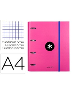 CARPETA CON RECAMBIO LIDERPAPEL ANTARTIK A4 CUADRO 5 MM FORRADA 4 ANILLAS REDONDAS 40MM COLOR ROSA