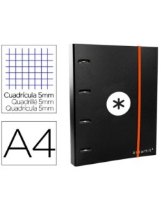 CARPETA CON RECAMBIO Y SOLAPA LIDERPAPEL ANTARTIK A4 CUADRO 5 MM FORRADA 4 ANILLAS REDONDAS 40MM COLOR NEGRA