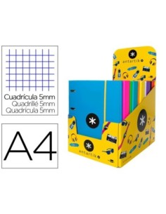 CARPETA CON RECAMBIO LIDERPAPEL ANTARTIK A4 CUADRO 5 MM FORRADA 4 ANILLAS 25MM COLORES SURTIDOS