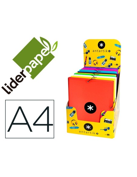 CARPETA LIDERPAPEL ANTARTIK GOMAS A4 3 SOLAPAS CARTON FORRADO COLORES SURTIDOS