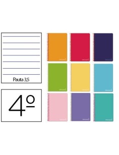 CUADERNO ESPIRAL LIDERPAPEL CUARTO WITTY TAPA DURA 80H 75GR PAUTA ANCHA 3,5MM CON MARGEN COLORES SURTIDOS