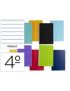 CUADERNO ESPIRAL LIDERPAPEL CUARTO WITTY TAPA DURA 80H 75GR PAUTA ESTRECHA 2,5MM CONMARGEN COLORES SURTIDOS