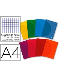LIBRETA LIDERPAPEL 360 TAPA DE PLASTICO A4 48 HOJAS 90G/M2 CUADRO 4MM CON MARGEN COLORES SURTIDOS