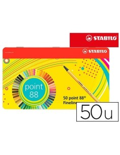 ROTULADOR STABILO PUNTA DE FIBRA 0,4 MM POINT 88 ESTUCHE METAL 50 COLORES SURTIDOS