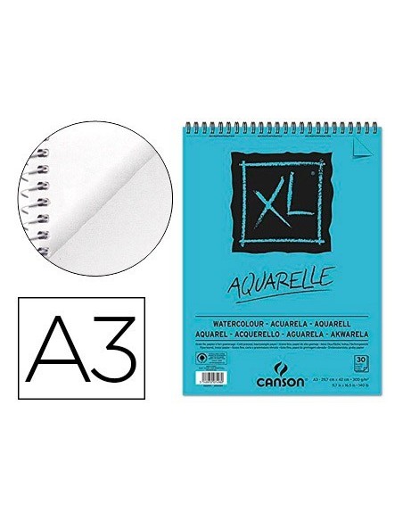 BLOC DIBUJO ACUARELA CANSON XL AQUARELLE GRANO FINO DIN A3 MICROPERFORADO ESPIRAL 29,7X42 CM 30 HOJAS 300 GR