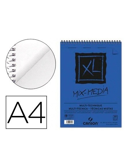 BLOC DIBUJO ACUARELA CANSON XL MIX MEDIA GRANO MEDIO DIN A4 MICROPERFORADO ESPIRAL 21X29,7 CM 30 HOJAS 300 GR
