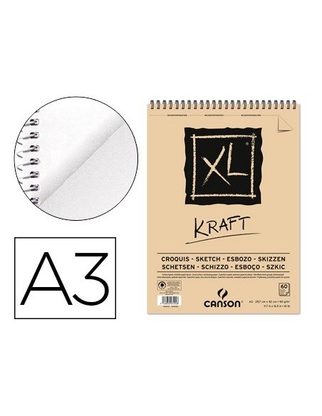 BLOC DIBUJO ESBOZO CANSON XL KRAFT DIN A3 KRAFT RAYADO BEIGE ESPIRAL 29,7X42 CM 60 HOJAS 90 GR