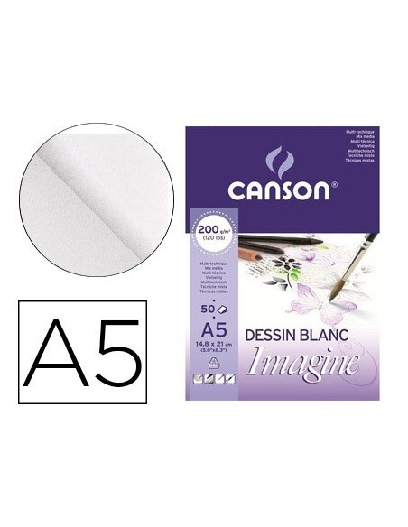 BLOC DIBUJO MULTITECNICAS CANSON IMAGINE DIN A5 ENCOLADO LISO 14,8X21 CM 50 HOJAS 200 GR