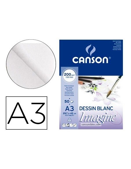 BLOC DIBUJO MULTITECNICAS CANSON IMAGINE DIN A3 ENCOLADO LISO 29,7X42 CM 50 HOJAS 200 GR