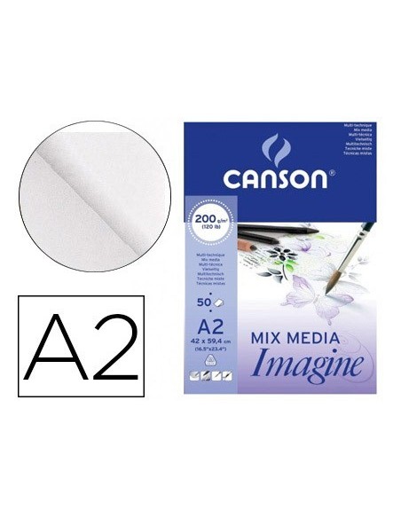 BLOC DIBUJO MULTITECNICAS CANSON IMAGINE DIN A2 ENCOLADO LISO 42X59,4 CM 50 HOJAS 200 GR