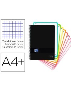 CUADERNO ESPIRAL OXFORD EBOOK 8 TAPA PLASTICO DIN A4+ 160 H CUADRICULA 5 MM BLACK'N COLORS TURQUESA