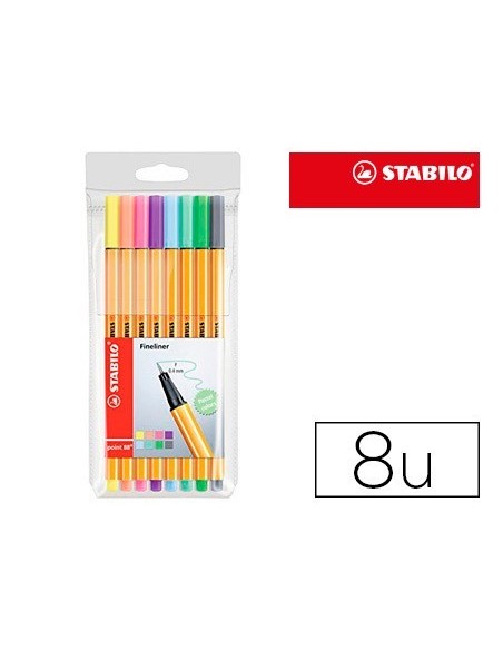 ROTULADOR STABILO PUNTA DE FIBRA POINT 88 ESTUCHE DE 8 COLORES SURTIDOS PASTEL
