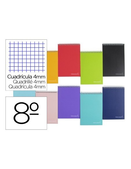 CUADERNO ESPIRAL LIDERPAPEL BOLSILLO OCTAVO APAISADO WITTY TAPADURA 80H 75GR CUADRO 4 MM COLORES SURTIDOS