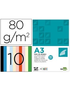 PAPEL COLOR LIDERPAPEL A3 80GR/M2 10 COLORES SURTIDOS PAQUETE 100 HOJAS