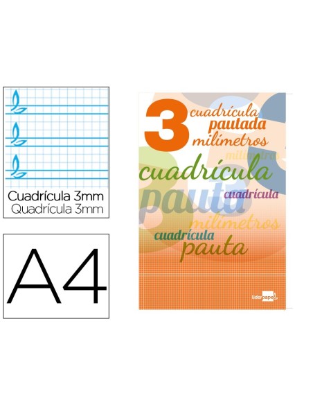 LIBRETA LIDERPAPEL PAUTAGUIA TAPA CARTONCILLO 32 HOJAS DIN A4 70 GR CUADRICULADO PAUTADO 3 MM