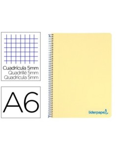 CUADERNO ESPIRAL LIDERPAPEL A6 MICRO WONDER TAPA PLASTICO 120H 90 GR CUADRO 5MM 4 BANDAS COLOR AMARILLO