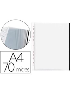 FUNDA MULTITALADRO Q-CONNECT DIN A4 70 MC PP CRISTAL CON BORDE NEGRO BOLSA DE 10 UDS