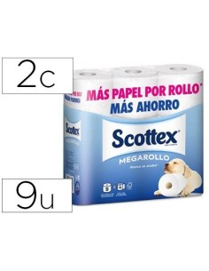 PAPEL HIGIENICO SCOTTEX MEGARROLLO DOBLE LARGO PAQUETEDE 9 ROLLOS