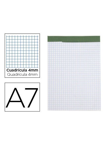 BLOC NOTAS LIDERPAPEL CUADRO 4 MM A7 80 HOJAS 60 G/M2 PERFORADO SIN TAPA