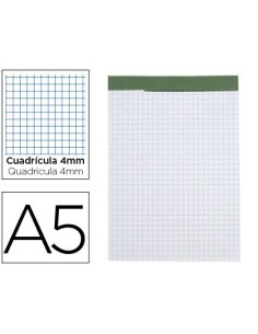BLOC NOTAS LIDERPAPEL CUADRO 4 MM A5 80 HOJAS 60 G/M2 PERFORADO SIN TAPA