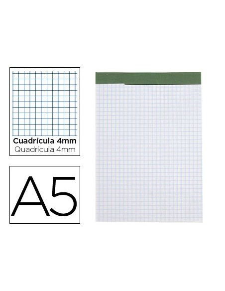 BLOC NOTAS LIDERPAPEL CUADRO 4 MM A5 80 HOJAS 60 G/M2 PERFORADO SIN TAPA