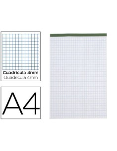 BLOC NOTAS LIDERPAPEL CUADRO 4 MM A4 80 HOJAS 60 G/M2 PERFORADO SIN TAPA