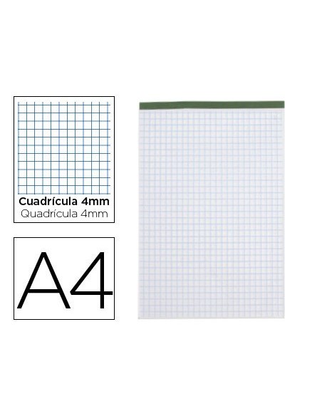 BLOC NOTAS LIDERPAPEL CUADRO 4 MM A4 80 HOJAS 60 G/M2 PERFORADO SIN TAPA