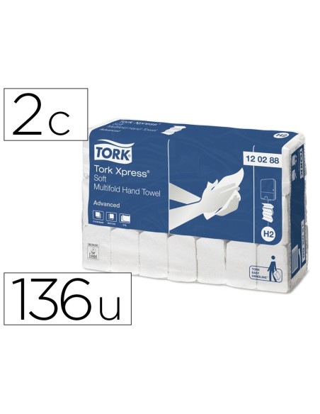 TOALLA DE PAPEL ENGARZADA 2 CAPAS 21X33 CM PAQUETE DE 136 UNIDADES PARA DISPENSADOR H2