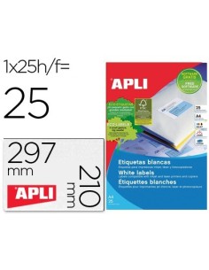 ETIQUETA ADHESIVA APLI 1215 TAMAÑO 210X297 MM PARA FOTOCOPIADORA LASER INK-JET CAJA CON 25 HOJAS CON 25