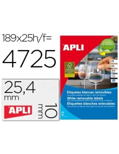 ETIQUETA ADHESIVAS APLI 10198 TAMAÑO 25,4X10 MM REMOVIBLE PARA FOTOCOPIADORA LASER INK-JET CAJA 25 HOJAS CON
