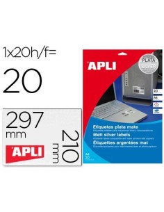 ETIQUETA ADHESIVA APLI 10071 METALIZADA TAMAÑO 210X297 MM PARA FOTOCOPIADORA LASER CAJA 20 HOJAS CON 20