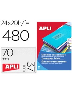 ETIQUETA ADHESIVA APLI 1224 TRANSPARENTES TAMAÑO 70X37 MM PARA FOTOCOPIADORA LASER CAJA 20 HOJAS CON 480 ETIQUETAS
