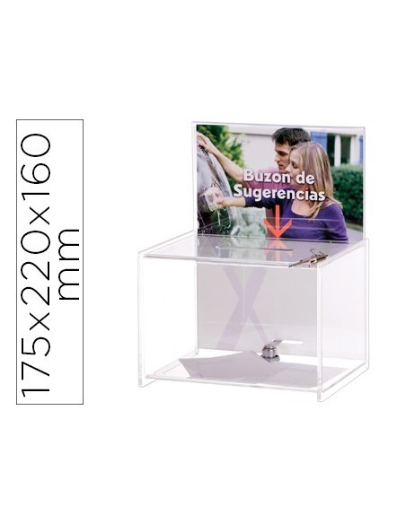 BUZON DE SUGERENCIAS ARCHIVO 2000 CON LLAVE DE POLIESTIRENO TRANSPARENTE 175X220X160 MM